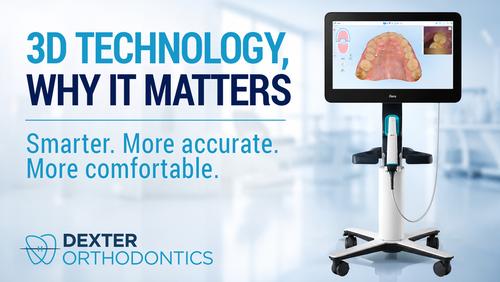 iTero 3D digital scanner displaying a detailed orthodontic tooth scan, highlighting advanced technology used by Dexter Orthodontics.