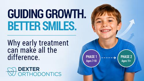 Young boy smiling with braces, illustrating Phase 1 and Phase 2 orthodontic treatment that guides healthy jaw growth and creates a strong foundation for a lifetime of healthy smiles.